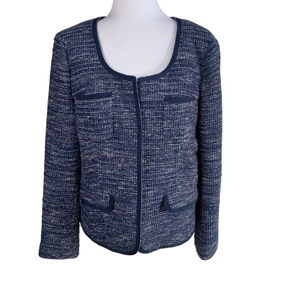 Banana Republic Sz 14 Italian Fabric Tweed Blazer Jacket Blue Work Preppy - Picture 1 of 11